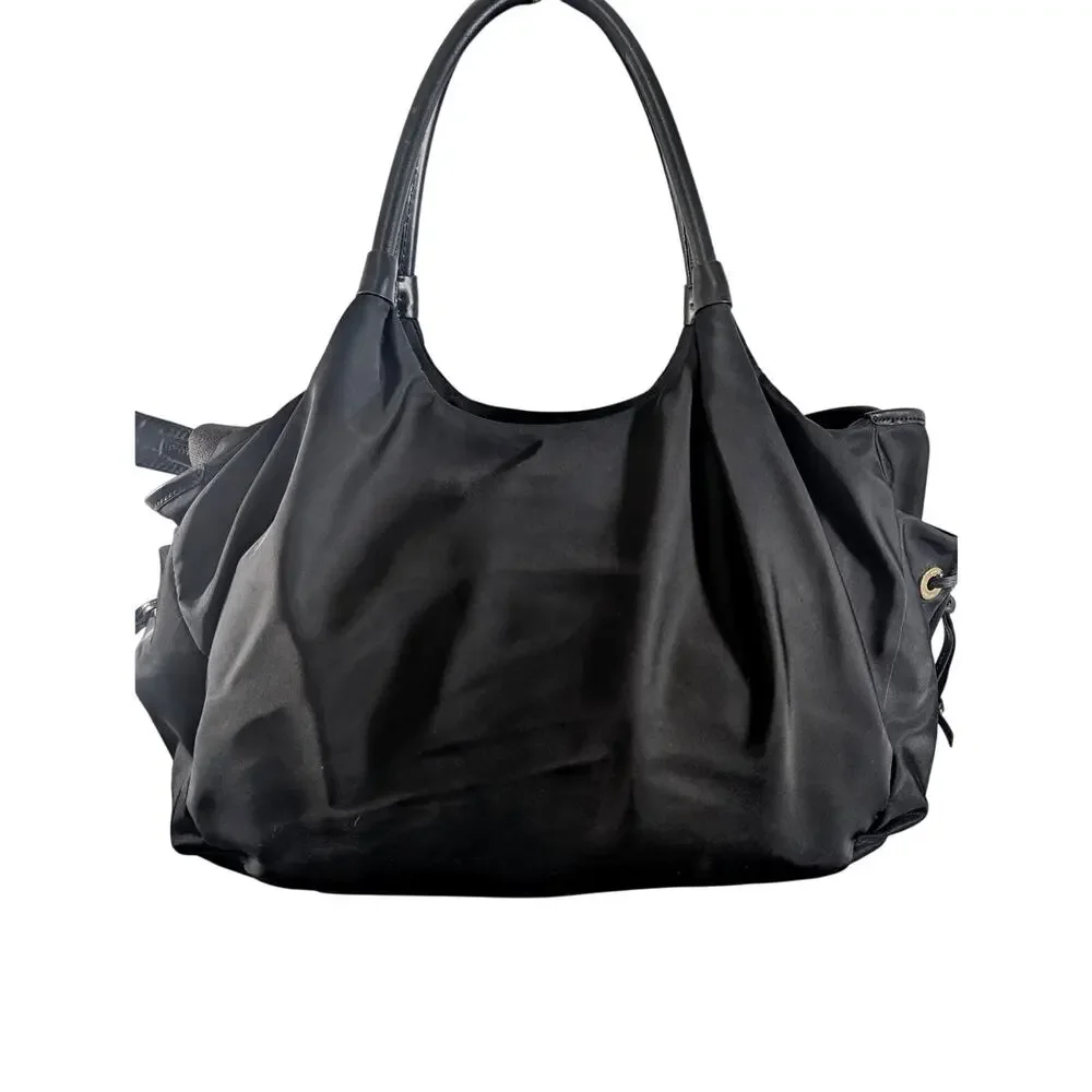 KATE SPADE! LUXE BLACK NYLON SATIN,VEGAN LEATHER, MULTI POUCH DIAPER BAG, PURSE!